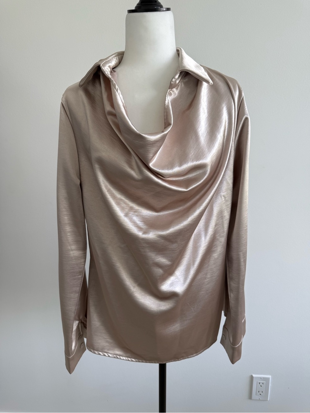 Draped Satin Collar Blouse - Gold